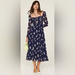 Self-Portrait Pansy Midi Dress Pleated Bishop Sleeves Halter Chiffon Cut Outs 10